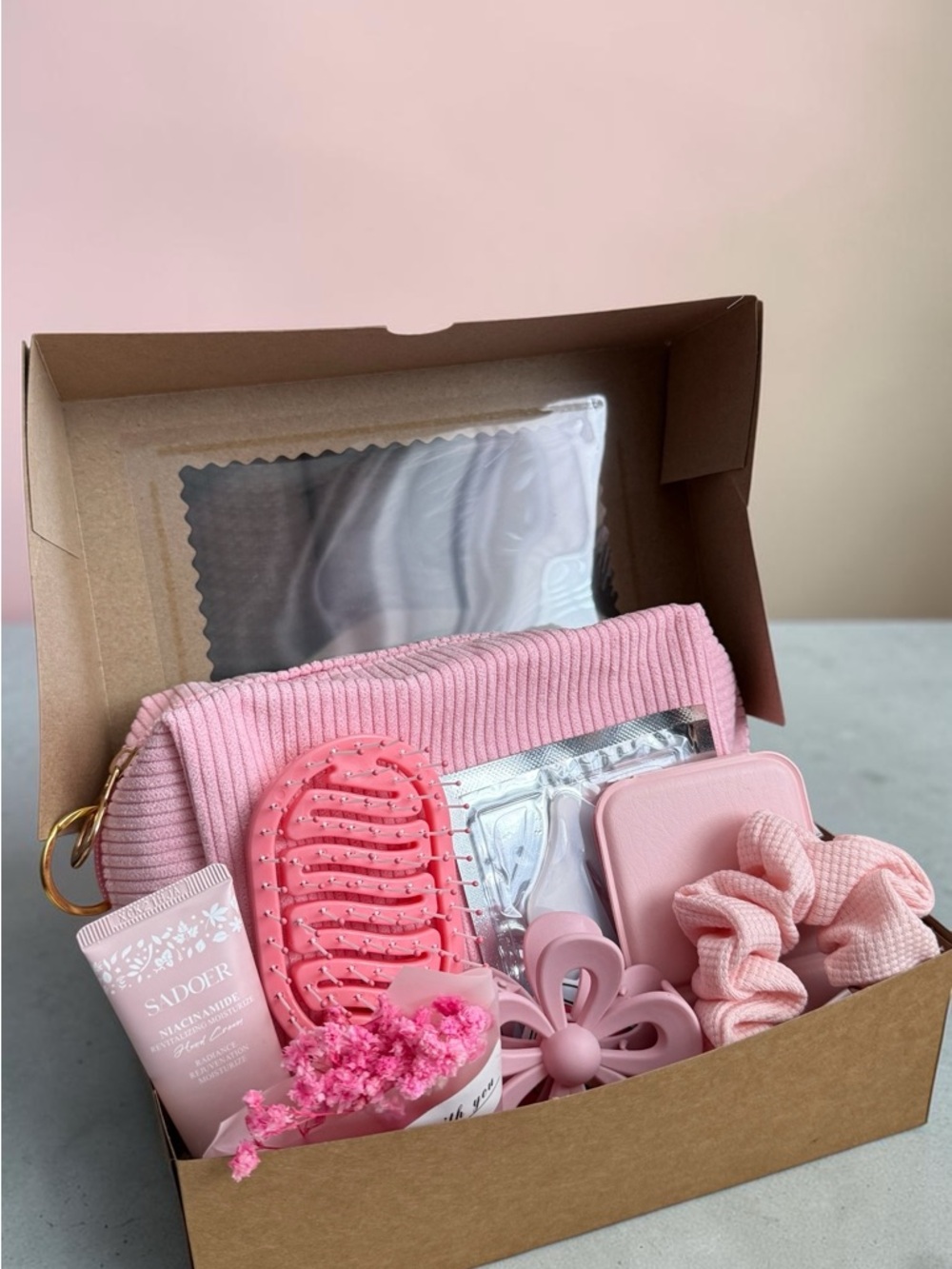 Pink Self-Care Gift Box - Cosmetic Pouch & Accessories